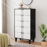 Garvee Modern Wooden 5 Drawer Dresser with Vintage Pattern Design, Tall Dresser for Closet, Chest Dresser with Deep Drawers for Bedroom, Living Room and Entryway, Black and White - Black and White