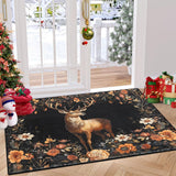 Garvee Christmas Black 2x3 Rugs, Non-Slip Door Rugs for Entryway Indoor, Soft Washable Kitchen Rug, Ultra-Thin Bathroom Carpet with Elk Statue Holiday Decor - Christmas Deer|Black