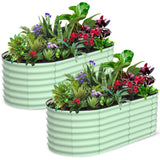Garvee 2-Pack 6'x3'x2' Oval Galvanized Raised Garden Beds - Open Base Metal Planters, Tool-Free Assembly, Large Outdoor Planter Boxes for Vegetables, Green - Green