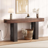 Garvee 63" Console Table with Power Outlet, Extra Long Sofa Table for Hallway, 33.3" High, Rustic Brown & Grey - Rustic Brown & Grey