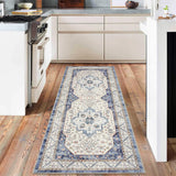 Garvee Short Pile Area Rugs Vintage Large Non Slip Carpet for Living Room Bedroom Dining Room Kitchen 2x6ft - Dark Blue