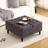 Garvee 33'' Square Coffee Table Ottoman with Lift Top Storage, Upholstered, Tufted, Solid Wood Frame, Velvet, for Living Room - grey