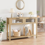 Garvee Entryway Table, Wood Console Table with 2 Glass Drawers, 2 Tier Sofa Table with Storage for Living Room, Foyer Tables for Entryway, Light Walnut - Light Walnut