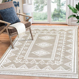 Garvee Boho Washable Area Rug, Non-Slip Moroccan Tribal Carpet with Tassels, Stain-Resistant Farmhouse Geometric Floor Cover, Taupe - Tan & Ivory