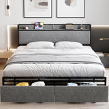 Garvee King Size Bed Frame, Storage Headboard with Charging Station, Platform Bed Frame with 2 Drawers, No Box Spring Needed, Easy Assembly, Gray - Dark grey
