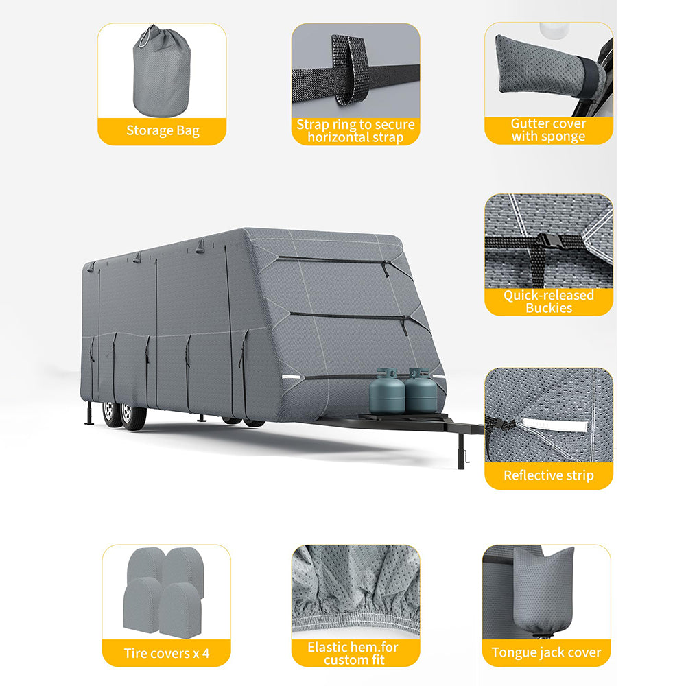 Garvee Travel Trailer RV Cover 7-Layer Heavy-Duty Camper Cover 24'-27' with Windproof Straps & Tire Covers, Waterproof, UV Resistant