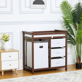 Garvee Wooden Diaper Changing Table, Modern Baby Changing Table, Infant Diaper Changing Station Dresser with Laundry Hamper, 3 Storage Drawers, and Pad,Brown - Brown
