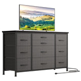 10 Drawers Dresser TV Stand with Power Outlet for 55'' Long TV Stand, Wide Dresser Console Table for Storage Entertainment Center in Closet, Living Room, Entryway, Wood Top, Grey - Gray