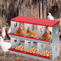 Garvee 6 Compartment Chicken Nesting Box - Heavy Duty Metal Coop with Roll Away Egg Collection, Perch, Lid Cover for Egg Protection - Wall Mount/Free Standing Nest Box for Chickens, Hens, Ducks