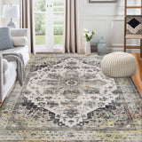 Garvee Area Rug 5x7 Vintage Rug Floral Farmhouse Entryway Rug Machine Washable Small Rug for Bedroom Living Room Nursery Kids Playroom Boho Floor Rug Small Area Rug for Entry Way, Grey - Gray