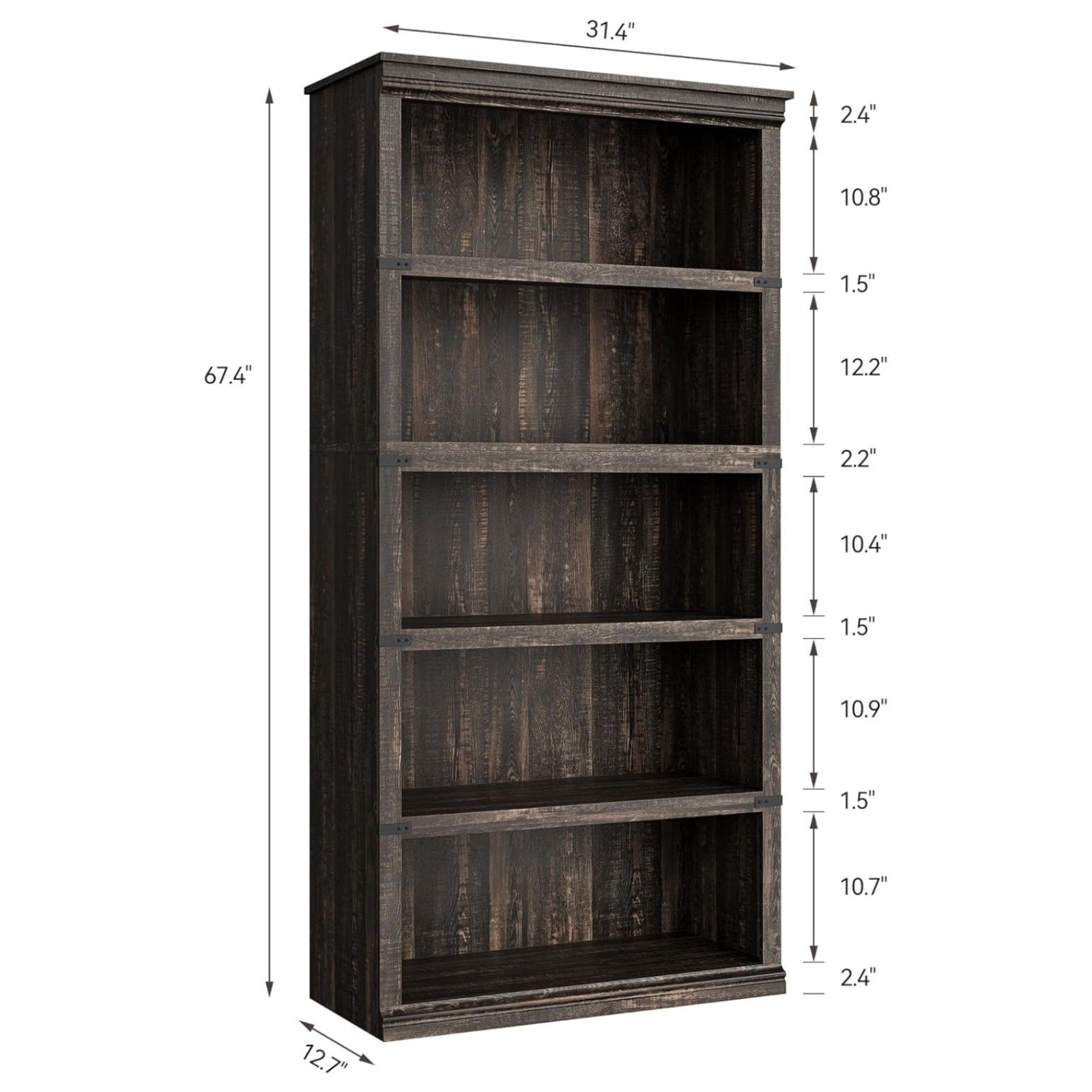 Garvee 5 Tier Bookcase, Farmhouse Book Shelf with Storage Open Display Bookshelves, 67.4" Tall Book Case Wooden 5 Shelf Bookcase Home Decor Furniture for Home Office, Living Room, Bed Room, Oak