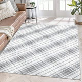 Garvee Area Rugs 5x7 Rugs for Living Room Modern Plaid Washable Rug Indoor Soft Bedroom Rug Low Pile Non Slip Cross Lines Print Carpet Foldable Thin Rug for Dining Room Home Office Nursery Light Grey - Light Gray