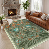Garvee 8x10 Floral Washable Area Rug Vintage Soft Non-Slip Boho Carpet for Living Room Bedroom Nursery, Sage - Sage Green