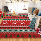 Garvee Washable Area Rug 8x10 Rug for Living Room Modern Christmas Rug Xmas Deer Tree Non Slip Carpet for Bedroom Soft Stain Resistant Large Area Rug for Holiday Dining Room - Red