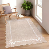 Garvee Scalloped Bow Rug Solid Camel Washable 4x6 Non Slip Soft Low Pile for Living Room Nursery Bedroom Playroom - Camel