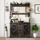 Garvee Hall Tree,Coat Rack With Shoe Cubbies & 7 Coat Hooks,and 3 Drawers for Hallway,Mudroom Bench With Shoe Storage Bench,Entryway Furniture,Dark Oak - Dark Oak