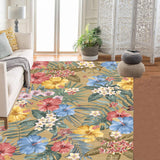 Garvee Machine Washable Area Rugs Floral Vintage Large Rug Stain Resistant Non Slip Low Pile Faux Wool Soft Rugs for Bedroom Dining Room Kitchen Entryway Nursery Office - Beige Bottom