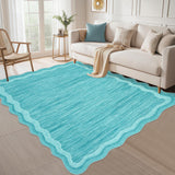 Garvee Scalloped Washable Rugs 8x10 Living Room Rug Teal Non-Slip Stain-Resistant Low Pile Soft Modern Carpet - Teal