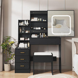 Garvee Vanity Desk with Mirror and Led Lights, Makeup Vanity Desk with Sliding Lighted Mirror, Charging Station, Dressing Table with 4 Drawers, Storage Shelves & Cushioned Stool for Bedroom, Black - Black