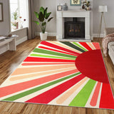 Garvee 5x7 Machine Washable Rug, Bedroom Rug, Non-Slip Interior, Colorful And Modern, Bohemian Rug For Kids, Minimalist Rug For Living Room, Home Decor, Bedroom Decor - Red/Green