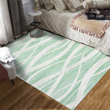 Garvee Modern Washable Area Rug – Soft Green and White Wave Pattern, Low Pile Non-Slip Modern Carpet for Living Room, Bedroom, Office, Nursery - Green