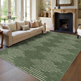 Garvee 5x7 Washable Non-Slip Striped Area Rug for Living Room Bedroom Office, Green, Soft & Durable - Green-Double Stripes