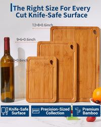 Garvee 3-Piece Deep Carbonized Bamboo Cutting Board Set with Holder – Multi-Size Wooden Chopping Boards for Kitchen, Durable Butcher Block with Deep Juice Grooves & Built-in Handles, For Meat, Vegetables, Fruits, meat and cheese board board (15x10, 12x8,