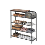 Garvee Shoe Rack for Entryway, 5 Tier Shoe Storage Shelves with Mesh Basket, Wooden Top Shelf, Sturdy Steel Frame, Rustic Brown, Fits 16-20 Pairs, Easy to Assemble