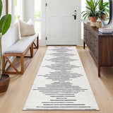 Garvee Modern Striped Runner Rug 2x6 Non-Slip Beige Low Pile Washable Hallway Kitchen Laundry Room - Beige-Double Stripes