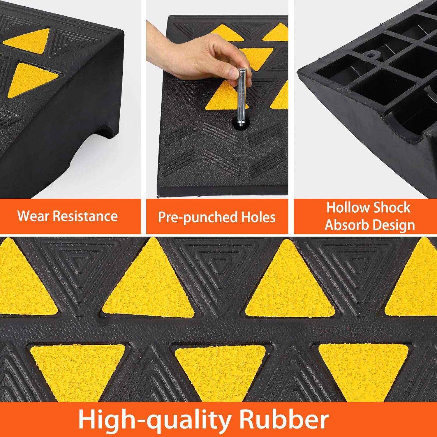 Garvee Rubber Curb Ramp, 6" Rise Height Sidewalk Curb Ramp, 14.6" Width 19.3" Length Driveway Ramp for Curb, Heavy Duty Driveway Curb Ramp for Forklifts, Trucks, Buses, Cars, Wheelchairs, Bikes