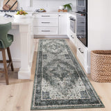 Garvee Green Traditional 2x6 Home Decor Rug Bordered Stain Resistant Hallway Runner Rug for Living Room, Soft Short Pile, Washable, Lint-Free - Green