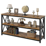 Garvee 3 Tier Console Table, 55.1" Narrow Entryway Table + Storage + Wood & Metal Frame + Industrial Style + Easy Installation + Living Room, Hallway, Entryway - Retro Color