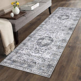 Garvee Area Rug 2x3 Washable Rug Vintage Medallion Doormat Boho Floral Accent Rug Indoor Entrance Kitchen Mat Soft Low Pile Front Door Mat Non-Slip Non-Shedding Small Rug for Bedroom Nursery Grey - Gray