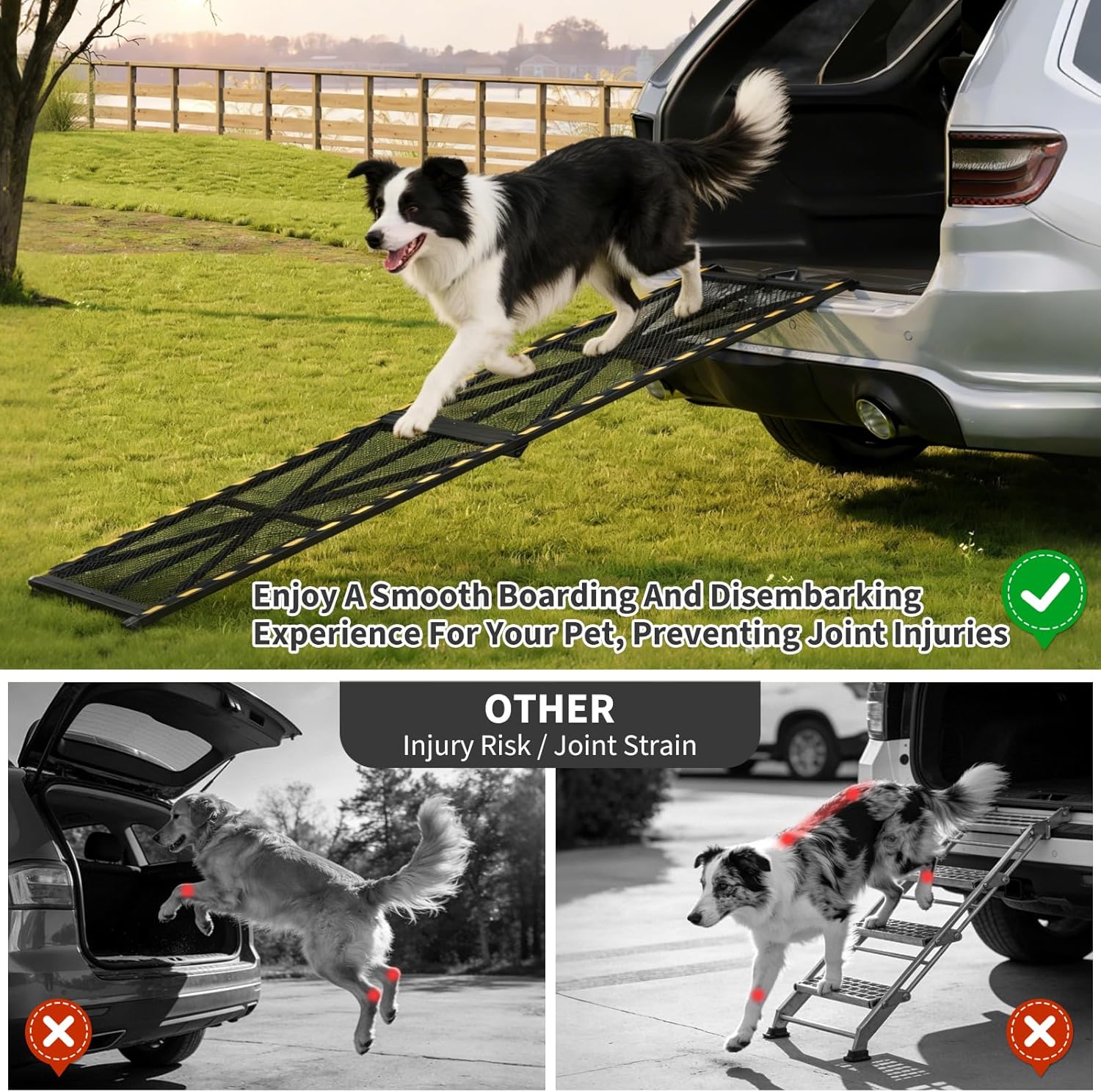 Garvee Heavy Duty Portable Steel Dog Ramp for Cars, 63"×17" Wide Folding Pet Ramp for Large Dogs with Anti-Slip Mesh Incline Access Car Ramp for SUV/Truck/RV, Outdoor Dog Ramp 300 lbs Capacity
