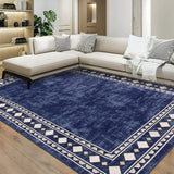 Garvee Bordered Dark Blue 8x10 Area Rug Machine Washable Rug Modern Bordered Area Rug, Stain Resistant Non-Slip Accent Rug Minimalist Border Floor Cover Farmhouse Carpet Rug for Living Room Decor - Dark Blue