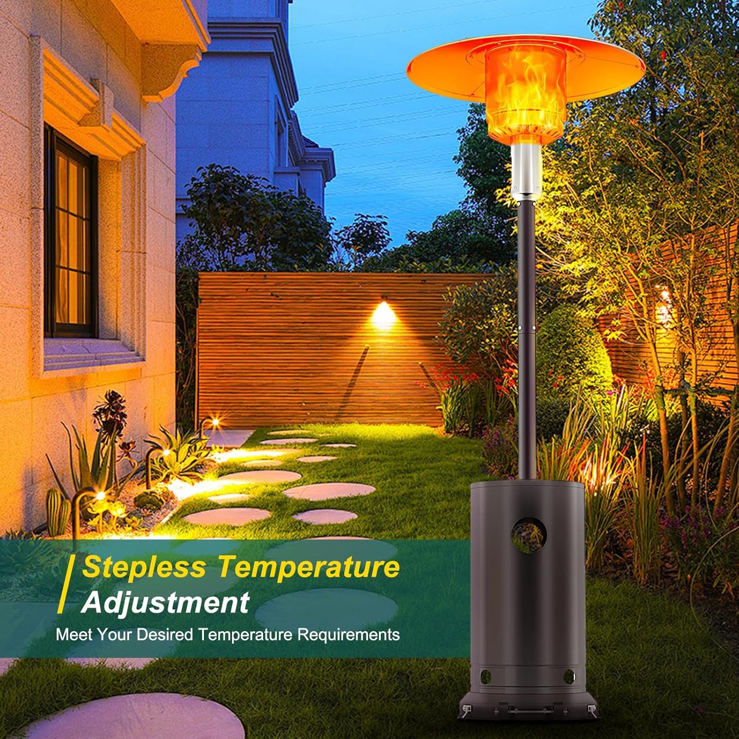 Garvee Patio Heater, 48,000 Btu Portable Heater With Patio Cover, Propane Outdoor Heaters for Patio, Backyard, Balcony With Wheels (Bronze)