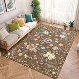 Garvee 9x12 Area Rug Boho Floral Machine Washable Ultra-Thin Non-Slip Brown Carpet for Living Room Bedroom Nursery - Brown