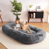 Garvee Giant Dog Bed for People, Washable & Plush Human Sized Dog Bed for Men and Women, Large Dog Bed Suitable for Adults, Anti-Slip Bean Bag for Large Dogs, Human-Sized Bed, 71"x43.3"x10" - Dark Grey