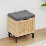 Garvee Natural Rattan 16in Storage Chest, Storage Bench Organizer for Entryway, Rectangular Bench Storage Rack with Foam Pad Seating Cushion for Bedroom, Living Room, Dorm, Hallway (16 Inches)