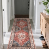 Garvee Boho Vintage Floral Area Rug, Washable, Soft Faux Lamb Velvet, 2x6, Multi-Scene Use - Red