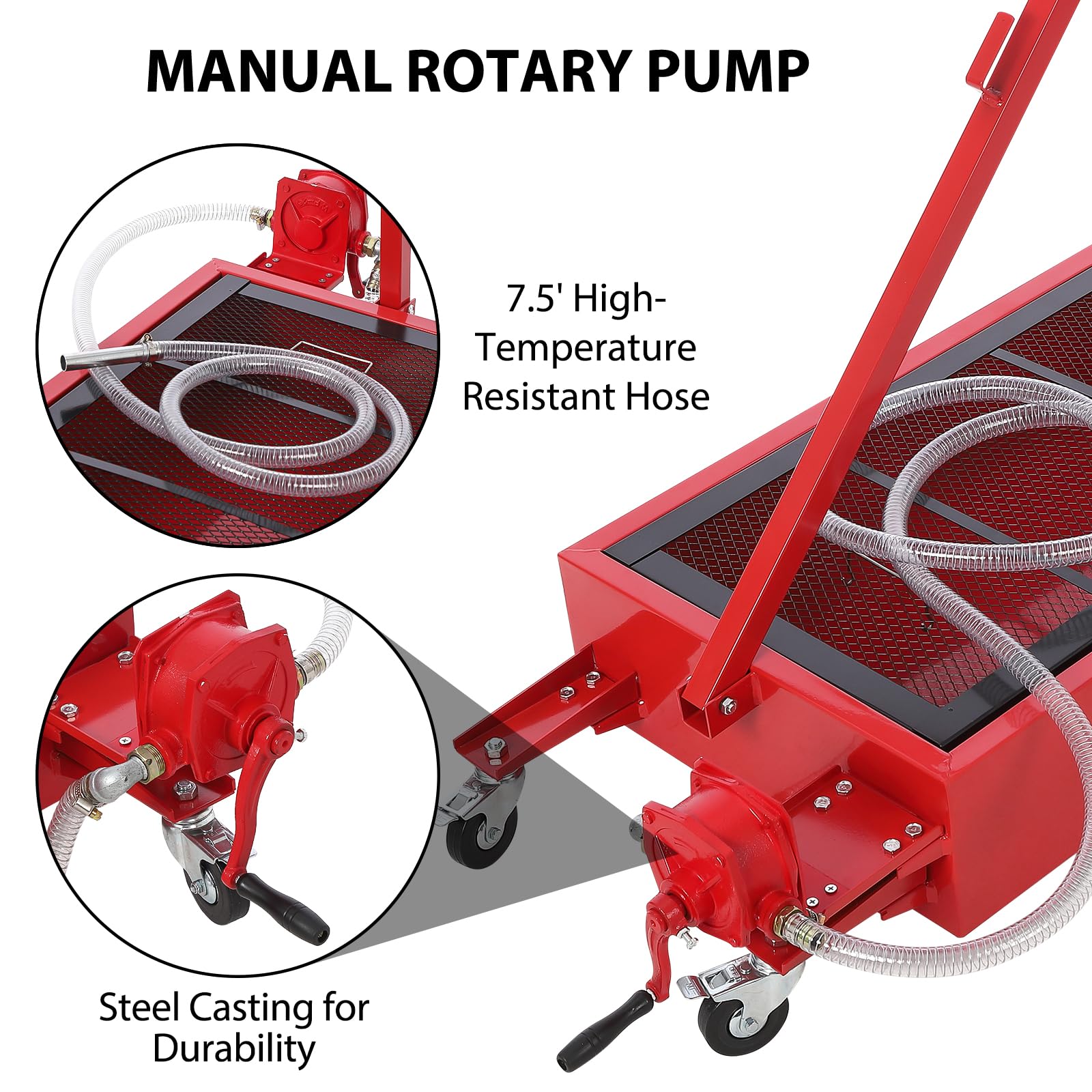 Garvee 20 Gal Hand Pump Oil Pan with 7.5 Ft Hose, Low Profile & T Folding Handle Oil Drain Cart for Truck Cars SUVs