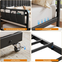 Garvee Daybed with Trundle, Metal Twin Bed Frame with Upholstered Storage Headboard, Charging Station & LED, Sofa Bed with, Side Pockets, Sturdy Supports for Living Room and Bedroom, Black