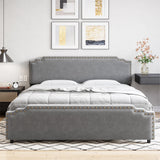 Garvee Full Size Bed Frame, Velvet Upholstered Platform Bed Frame with Rivet Decor Headboard, Strong Wood Slat Support, No Box Spring Needed(Grey/Full) - Gray