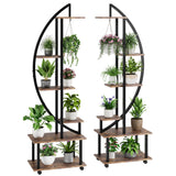 Garvee 2-Pack 6-Tier Tall Metal Plant Stands with Detachable Wheels - Half Moon Shape with Drawers, Large Indoor/Outdoor Plant Display, Brown - Brown