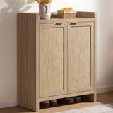 Garvee Boho 32" Rattan Shoe Storage Cabinet with 2 Doors and Adjustable Shelves for Entryway, Hallway, Living Room and Bedroom, Light Oak - Light Oak