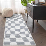 Garvee Checkered Hallway Runner Rug 2x6ft Washable Non Slip Plaid Modern Kitchen Floor Mat Stain Resistant Soft Indoor Throw Covers for Entryway Bedside Bedroom Bathroom Laundry,Grey - Gray