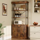 Garvee Bookshelf with Doors Tall Bookcase with Cabinet 73.62in Industrial Storage Open Rack Shelf Wood and Metal Bookcase Farmhouse Bookshelves Vintage Display Rack Home Office - Retro Brown