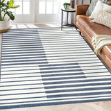 Garvee Machine Washable 9x12 Modern Stripe Indoor Large Area Rug Non-Slip Blue Neutral Carpet for Living Room Bedroom Kitchen Pet Friendly - Blue
