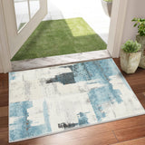 Garvee Modern Abstract Beige Blue Area Rug, 2x3 Stain Resistant Washable Floor Mat, Non-Shedding, Non-Slip Backing Carpet for Living Room Bedroom Dining Room Office - Beige Blue