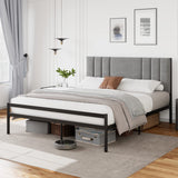 Garvee Full Bed Frame, Platform Bed Frame with Velvet Headboard, Heavy Duty Metal Bed Frame with 15 Strong Slats Support, Box Spring Optional, Easy Assembly, Grey - Dark Grey